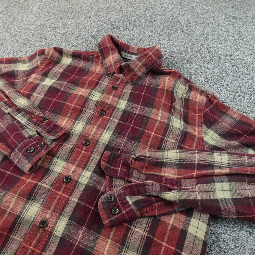 LL Bean Shirt Mens L Red Scotch Plaid Flannel Button Up Long Sleeve Outdoor Work